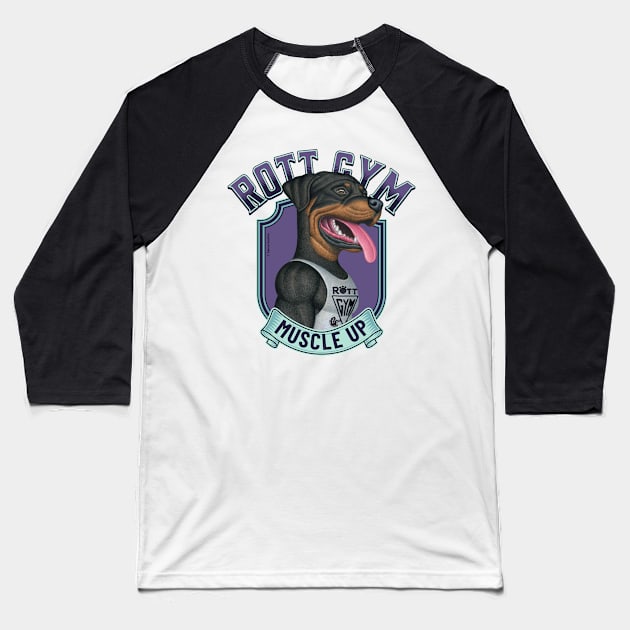 Fun Rottweiler with tank top going to Rott Gym with teal trim Baseball T-Shirt by Danny Gordon Art